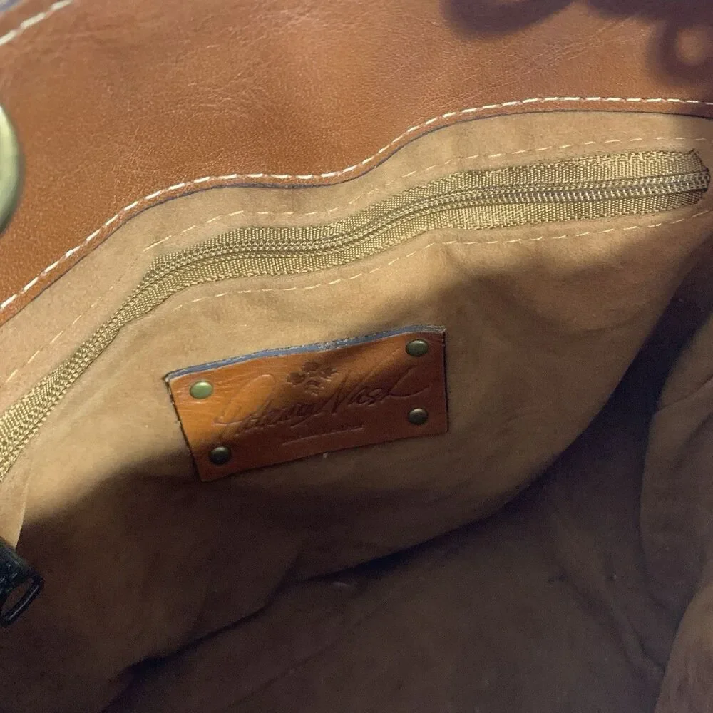 Patricia Nash Leather Weave Cognac Bucket Purse Women’s